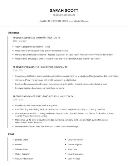 Product Associate Resume