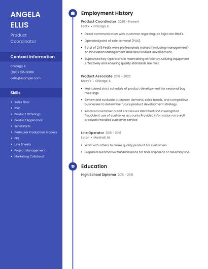 Product Coordinator Resume