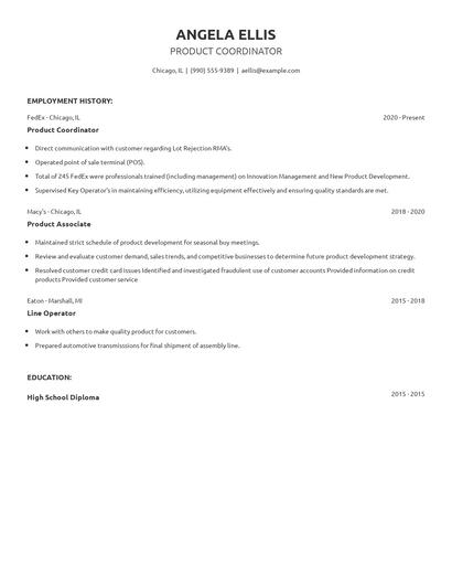 Product Coordinator Resume