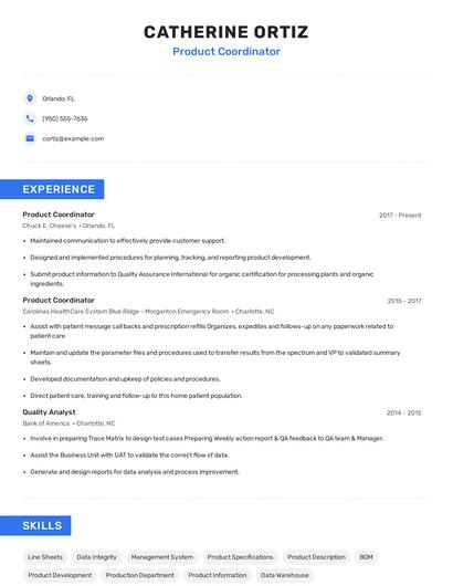 Product Coordinator Resume