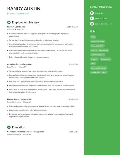 Product Coordinator Resume
