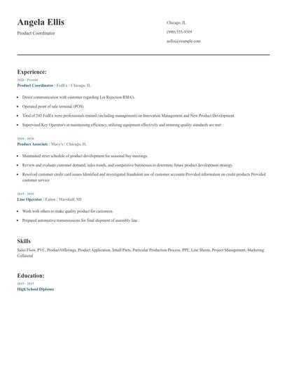 Product Coordinator Resume