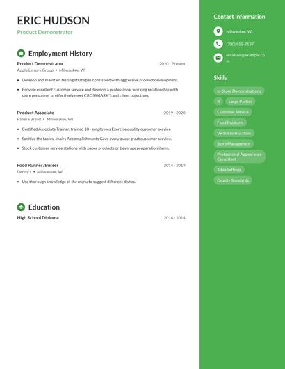 Product Demonstrator Resume