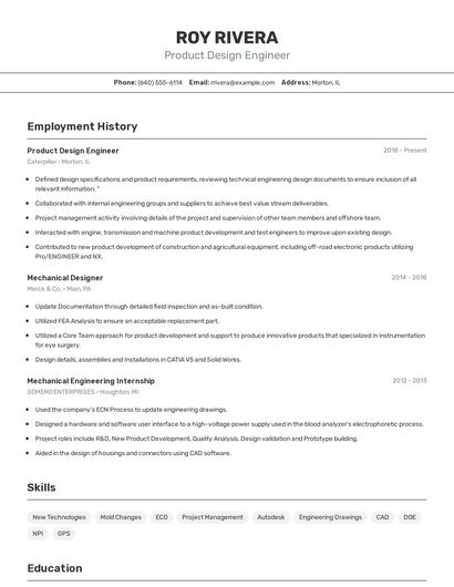 Product Design Engineer Resume