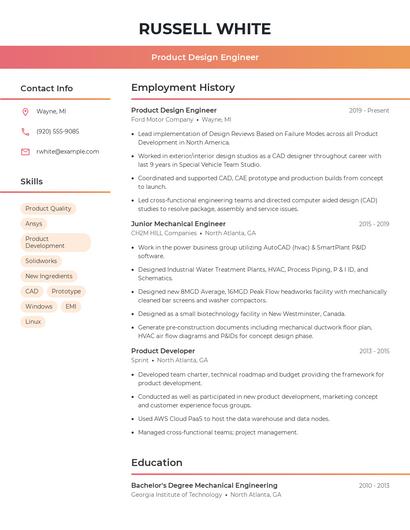 Product Design Engineer Resume