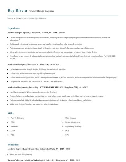 Product Design Engineer Resume