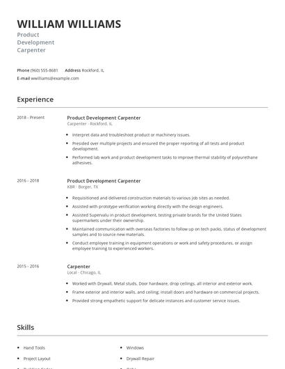 Product Development Carpenter Resume