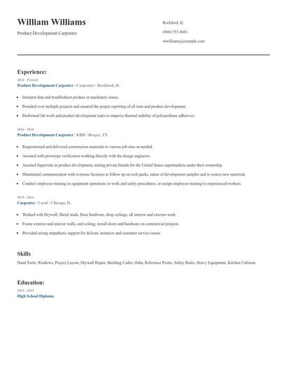 Product Development Carpenter Resume