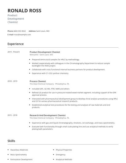 Product Development Chemist Resume