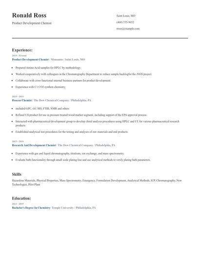 Product Development Chemist Resume