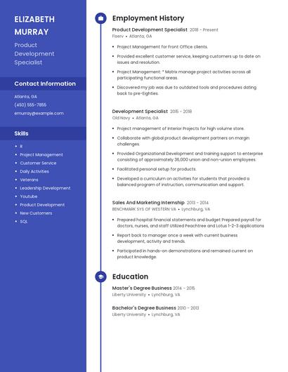 Product Development Specialist Resume