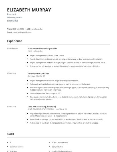 Product Development Specialist Resume