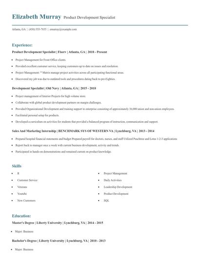 Product Development Specialist Resume