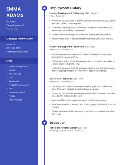 Product Development Technician Resume