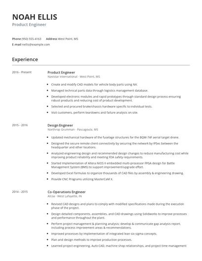 Product Engineer Resume