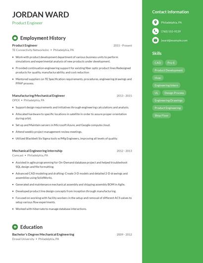 Product Engineer Resume