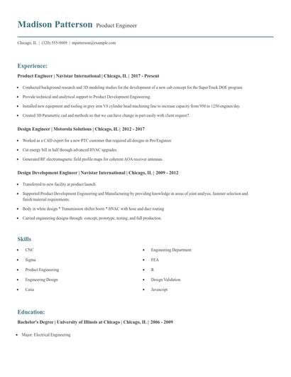 Product Engineer Resume