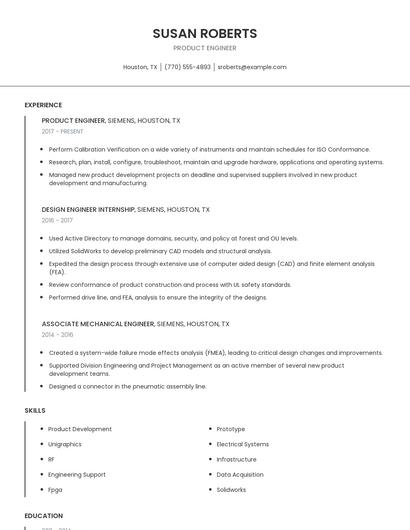 Product Engineer Resume