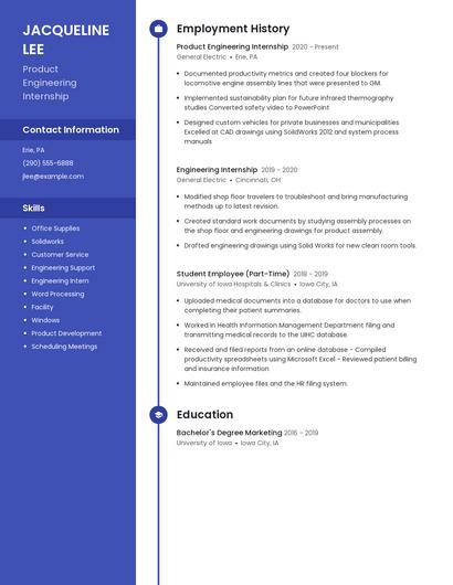 Product Engineering Internship Resume