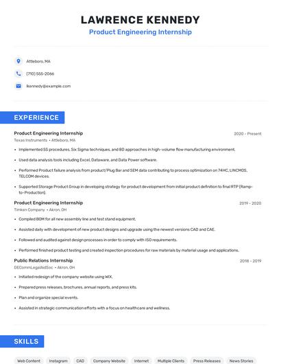 Product Engineering Internship Resume