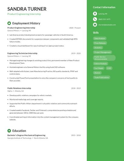 Product Engineering Internship Resume