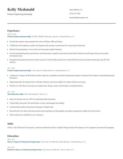 Product Engineering Internship Resume