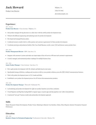 Product Line Director Resume