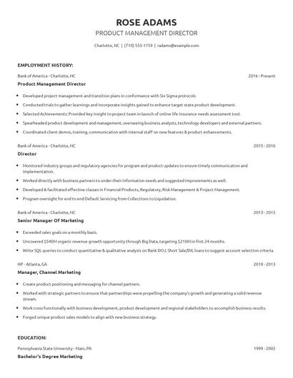 Product Management Director Resume