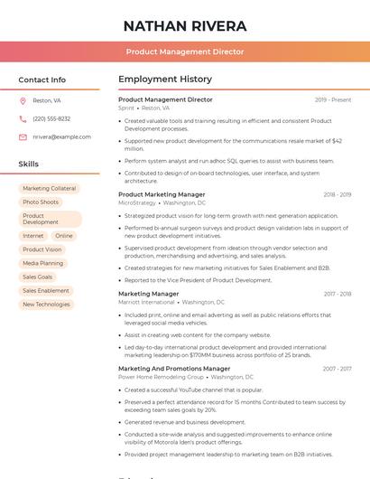 Product Management Director Resume