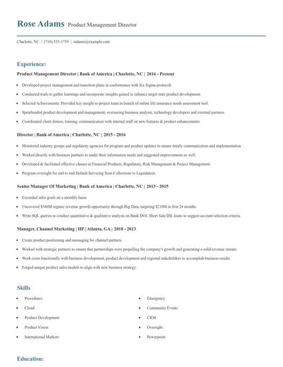Product Management Director Resume