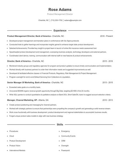 Product Management Director Resume
