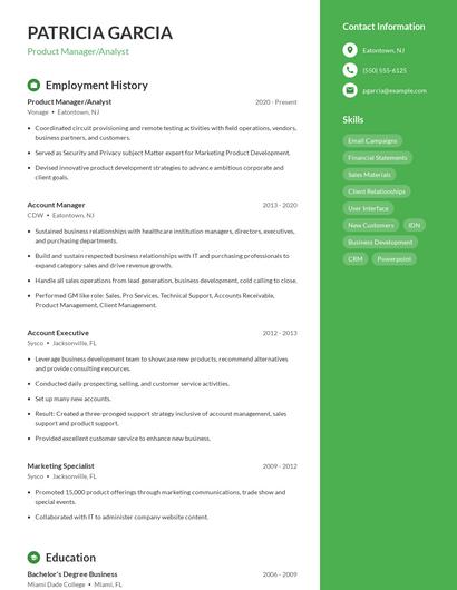 Product Manager/Analyst Resume