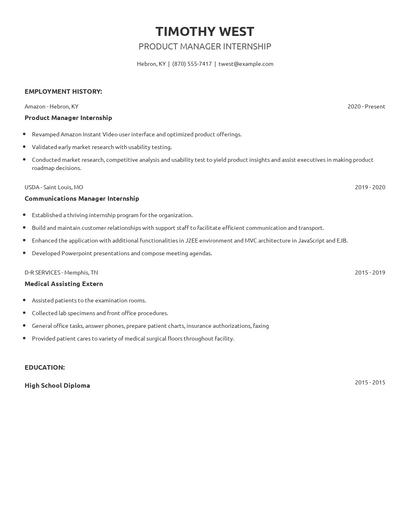 Product Manager Internship Resume