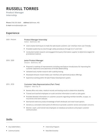 Product Manager Internship Resume