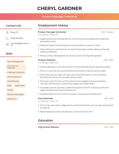 Product Manager Internship Resume