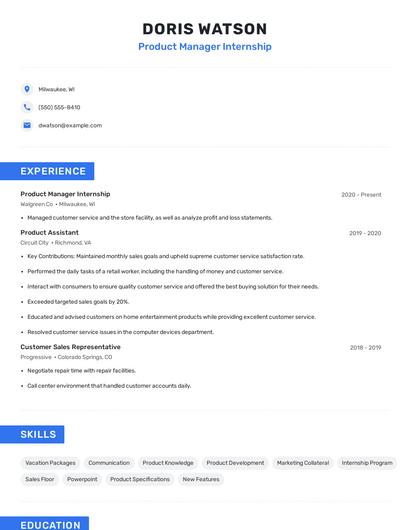 Product Manager Internship Resume