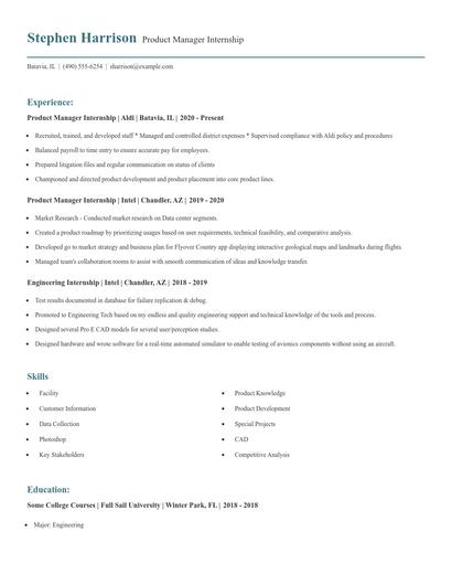 Product Manager Internship Resume