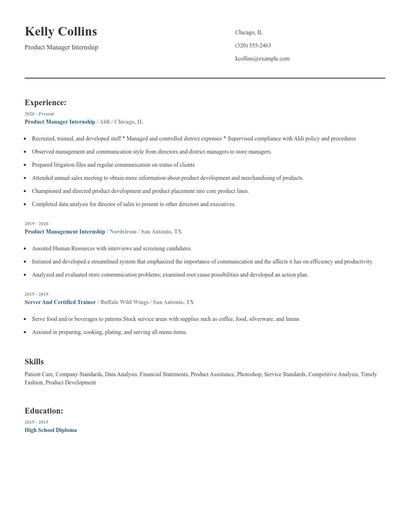 Product Manager Internship Resume