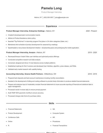 Product Manager Internship Resume