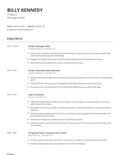 Product Manager/Sales Resume
