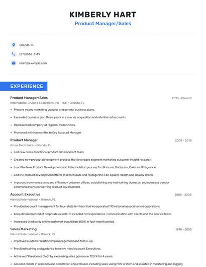 Product Manager/Sales Resume