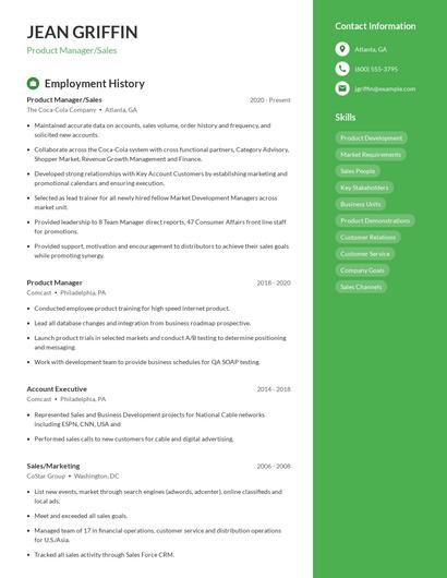 Product Manager/Sales Resume