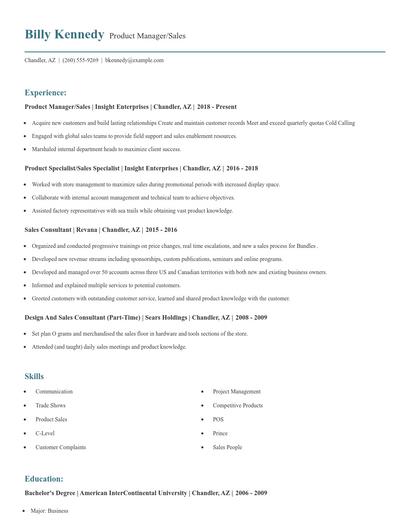 Product Manager/Sales Resume