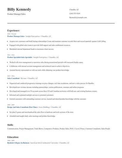 Product Manager/Sales Resume