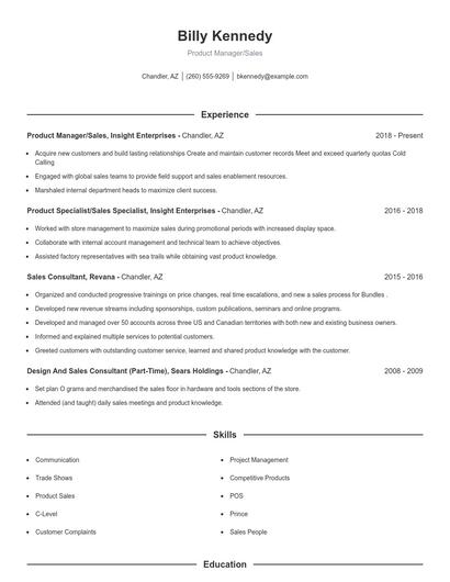 Product Manager/Sales Resume