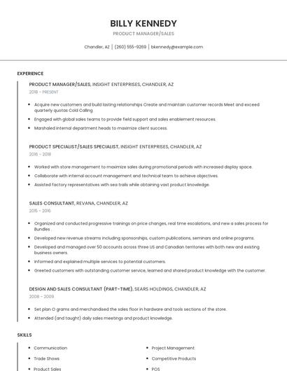 Product Manager/Sales Resume