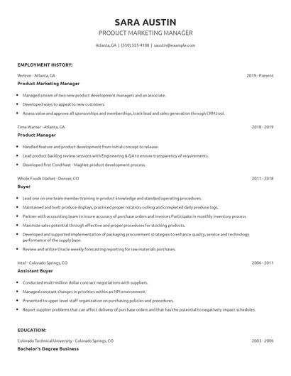 Product Marketing Manager Resume