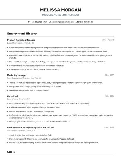 Product Marketing Manager Resume