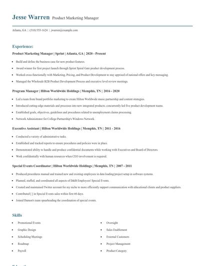 Product Marketing Manager Resume