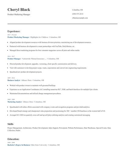 Product Marketing Manager Resume